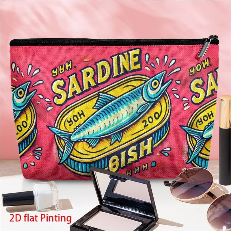 Borsa per il Trucco Portatile con Motivo Artistico a Sardine, Scatola Portaoggetti Multifunzionale Riutilizzabile, Borsa da Viaggio per Toilette