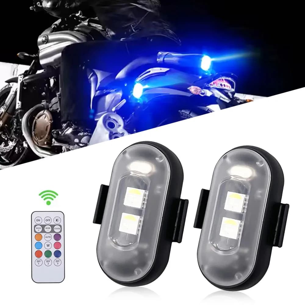 Car LED RGB Strobe LightCar Bike Motorcycle Tail Anti-collision Warning Light Wireless Remote Control Night Safety Warning Light
