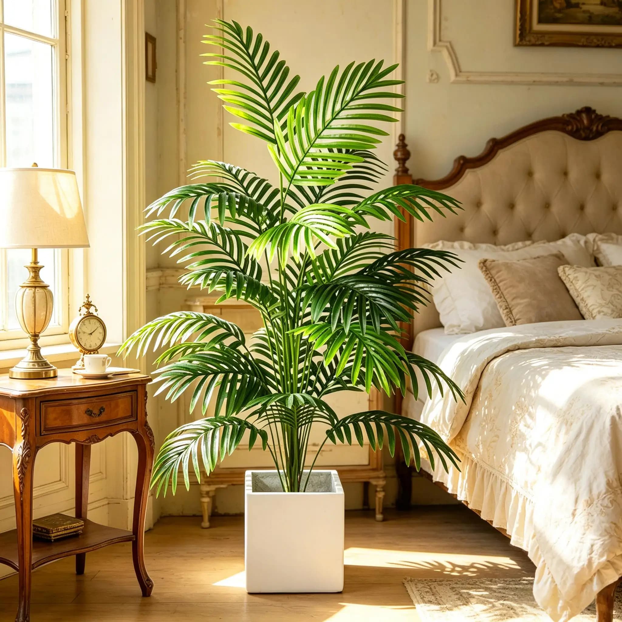 Palma Areca Artificiale in Vaso, Bonsai Finto in Plastica Verde per Decorazione di Stanze, Casa, Interni, Esterni, Giardino, Ufficio, Feste