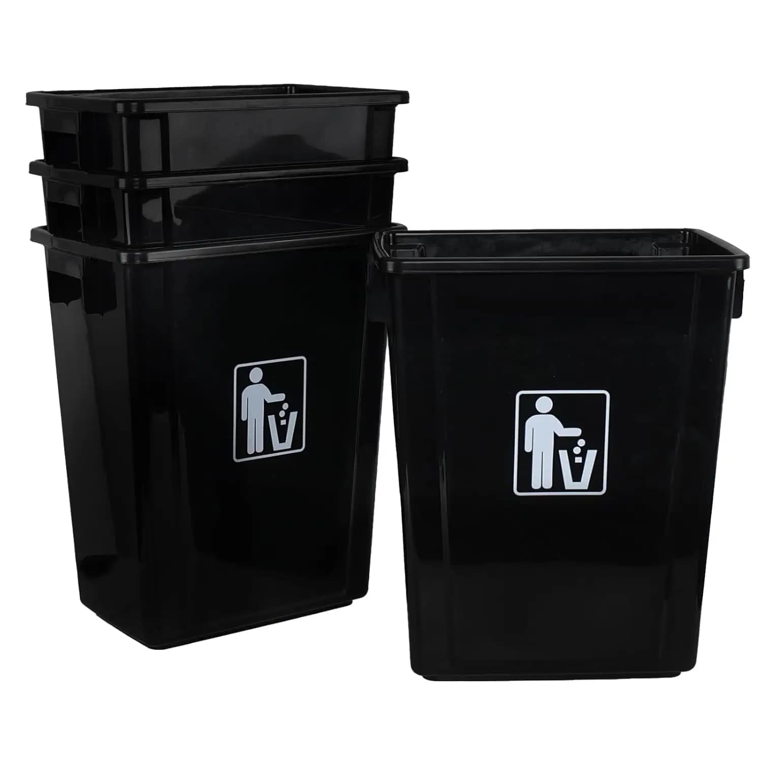 Cestino per Rifiuti in Plastica da 10 Galloni, Bidone Rettangolare, Contenitore Sottolavello, Nero, Confezione da 4, Personalizzabile