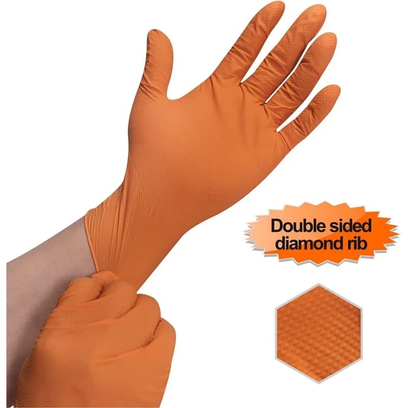 Guanti in nitrile di livello industriale da 8 mil Confezione da 30/50 - Guanti monouso senza lattice Diamond Grip per lavori automobilistici e meccanici