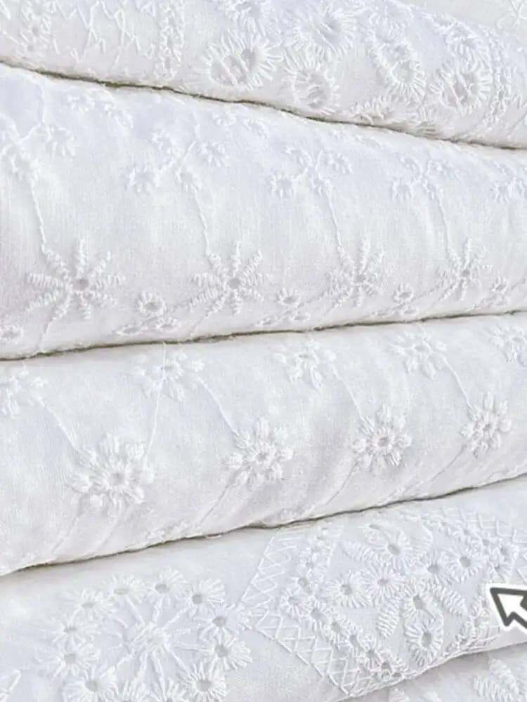 White Pure Cotton Embroidery Fabric Cotton Hollow Embroidery Cotton Fabric DIY Sewing Dress Skirts Clothes