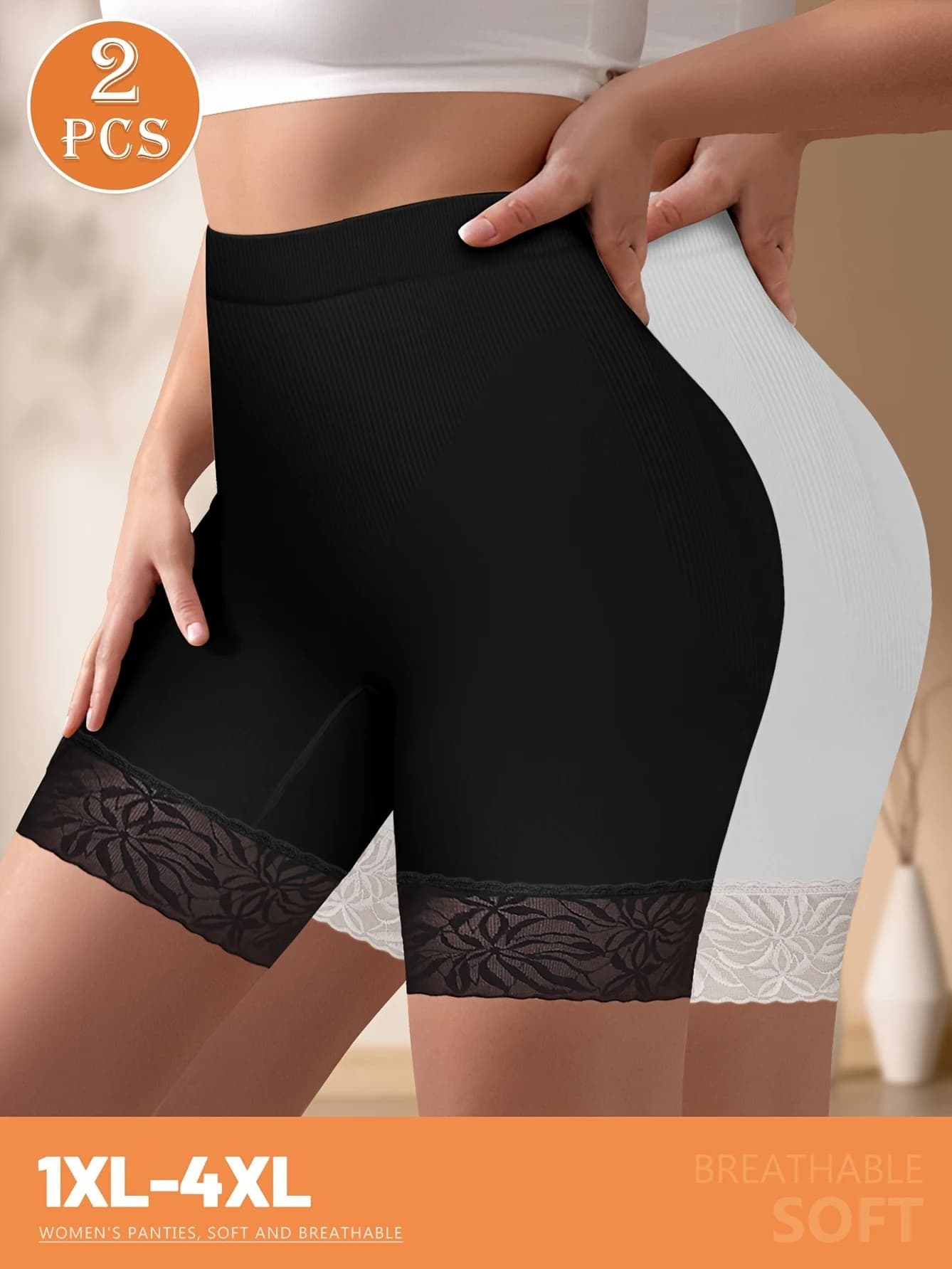 Confezione da 2: Mutandine da Donna a Vita Alta in Pizzo Traspirante e Morbido - Controllo Pancia e Sollevamento Glutei, Taglie Forti