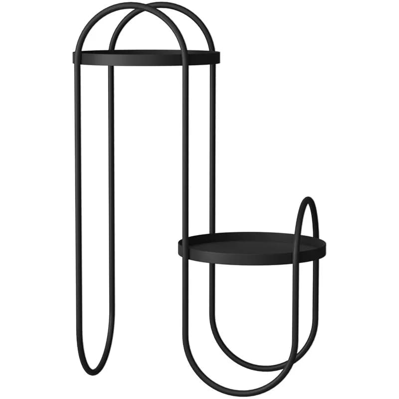 Supporto per piante in vaso da pavimento in ferro moderno nordico a 2 livelli per soggiorno, balcone, espositore per fiori in metallo nero