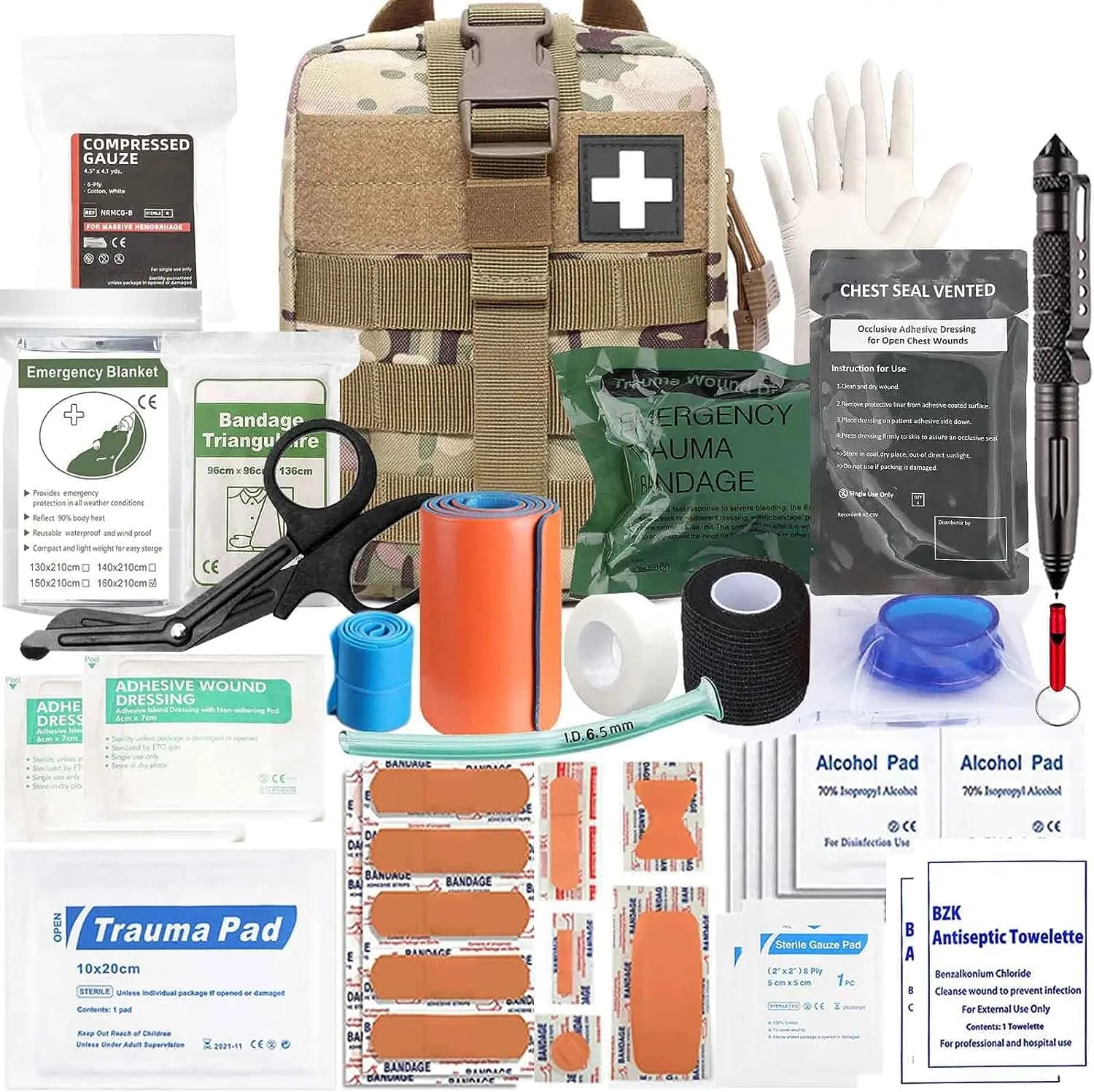 Kit per traumi Ifak da 74 pezzi Aggiorna forniture di pronto soccorso tattiche con custodia Molle Rip Away per campeggio di sopravvivenza