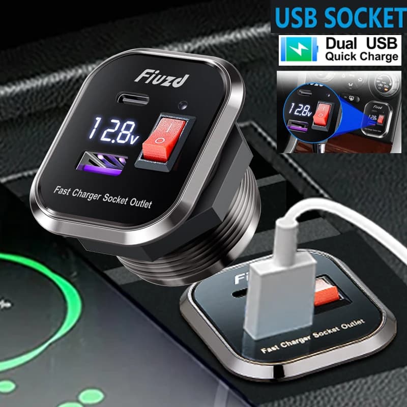 Presa USB 12V Presa automatica caricabatteria per auto PD Porta USB C Presa per caricabatteria per auto QC3.0 Presa USB per caricabatterie per presa di corrente per barche marine RV