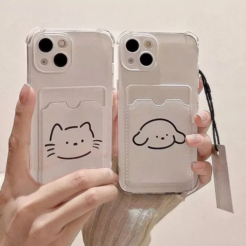 Cute Phone Case For IPhone 17 16 15 14 13 12 11 Pro Max 14 15 16 Plus 12 13 Mini 16E Dog Bear Rabbit Cat Photo Card Wallet Cover
