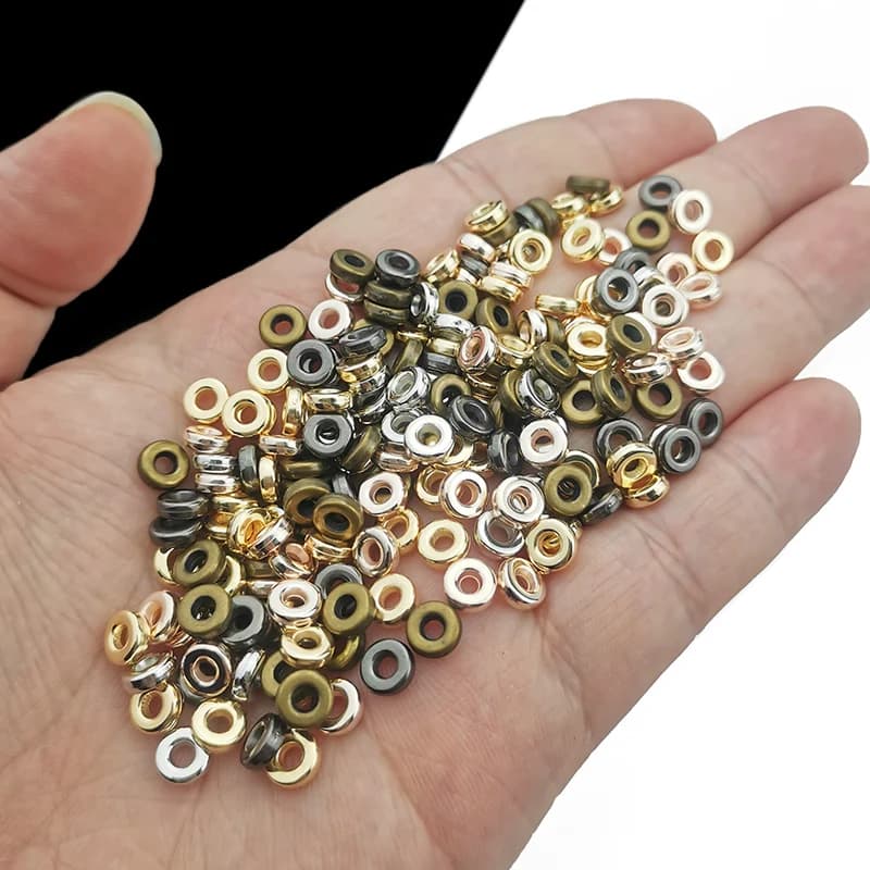 100~400pcs Flat Round Spacer CCB Material Gold Silver Plated Loose Bead For Jewelry Making Pendant Necklace Bracelet Charm 6mm