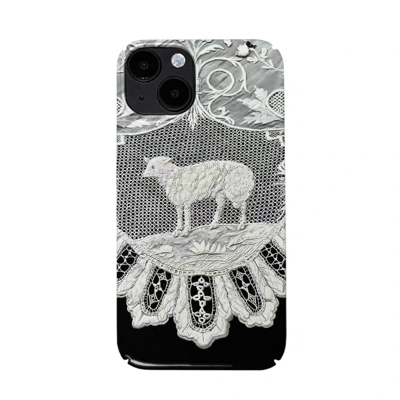 Black and White Retro Lamb Phone Case for IPHONE 17 Air 16E 15 PROMAX 14 Plus 13 12 MINI 11 PRO 16Plus XR XS Acrylic Phone Cover