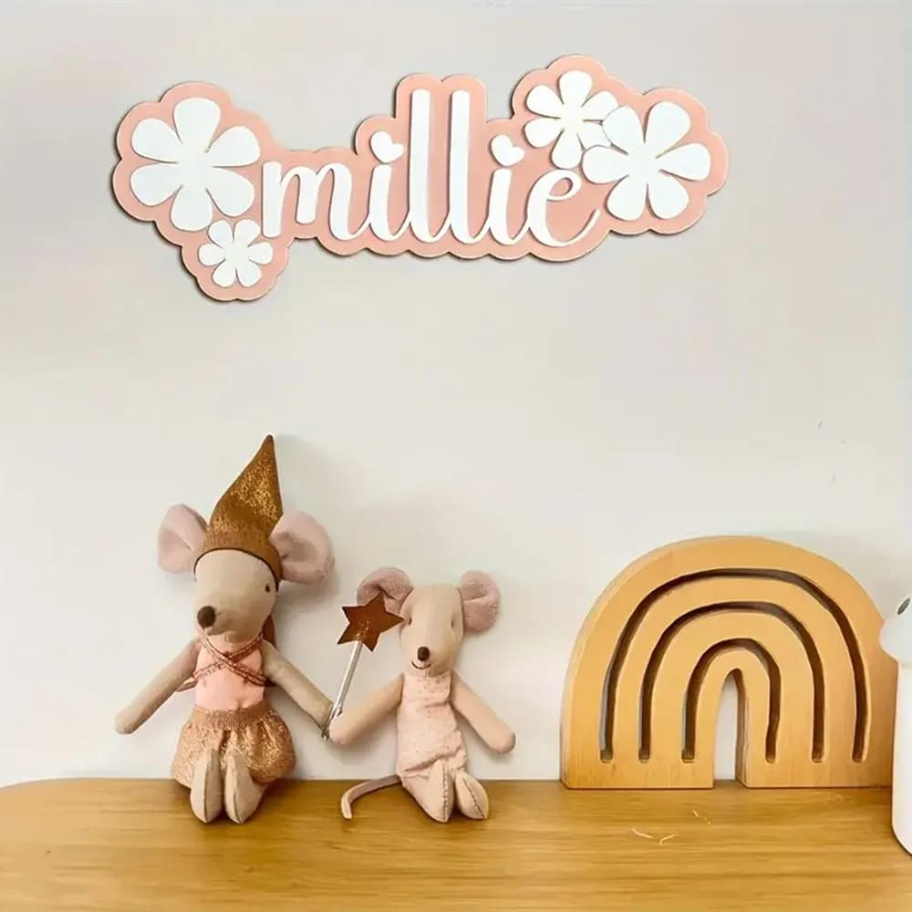 Insegna Personalizzata con Nome e Design Margherita Bohemien Personalizzabile, Ideale per Aggiungere un Tocco Floreale alle Camere da Letto