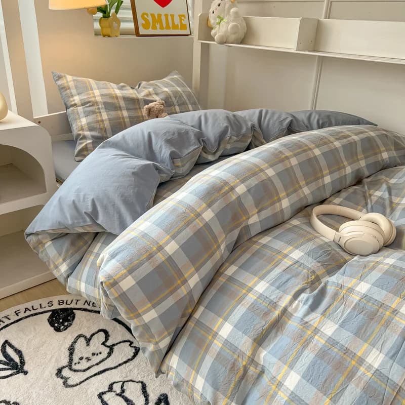 Set biancheria da letto in cotone lavato copripiumino federe Set lenzuola copripiumino morbido Set biancheria da letto Queen King Size stile nordico