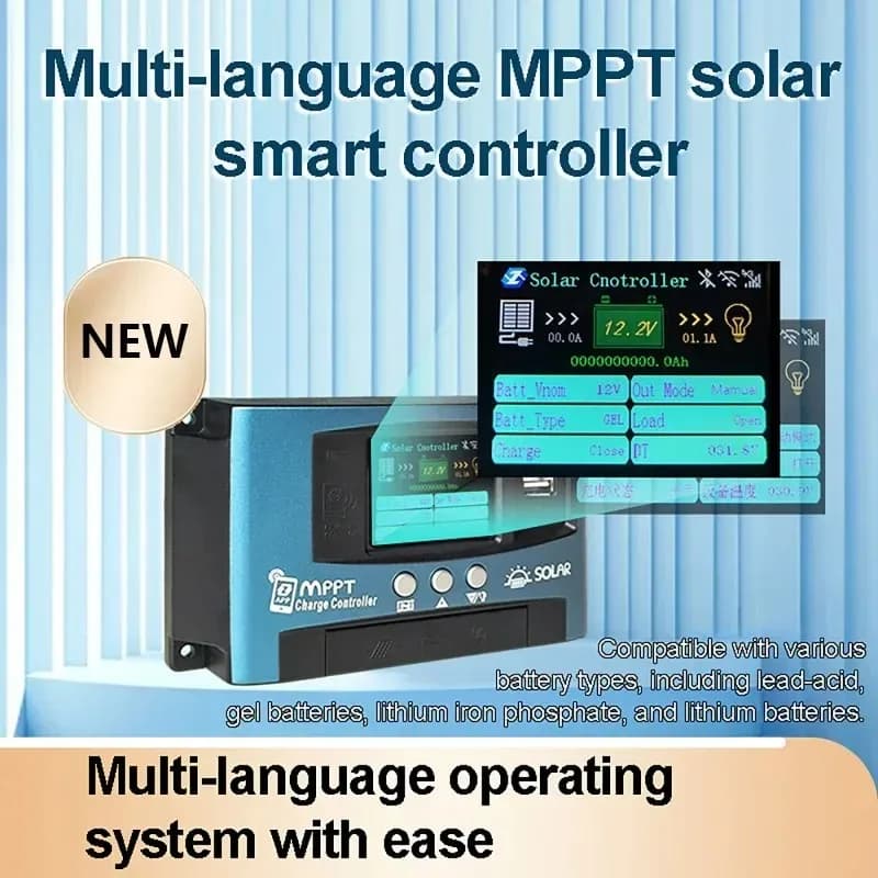 Regolatore di carica solare intelligente 12V 24V 36V 48V 60V Bluetooth Wifi 4G Doppio display USB Regolatore automatico del caricatore del pannello MPPT della cella