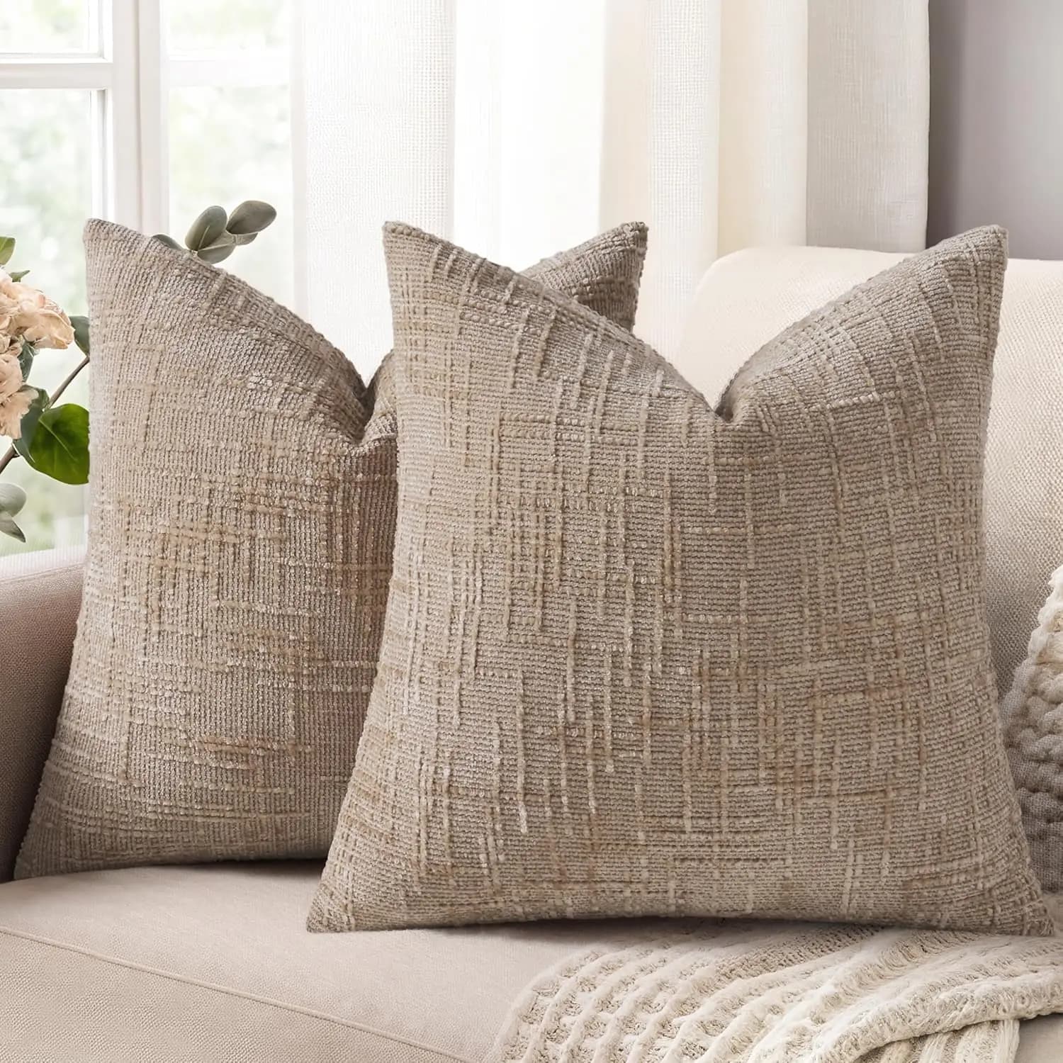 Fodere per cuscini decorativi in ciniglia, morbide e neutre, per divano, cuscini decorativi boho per camera da letto e soggiorno
