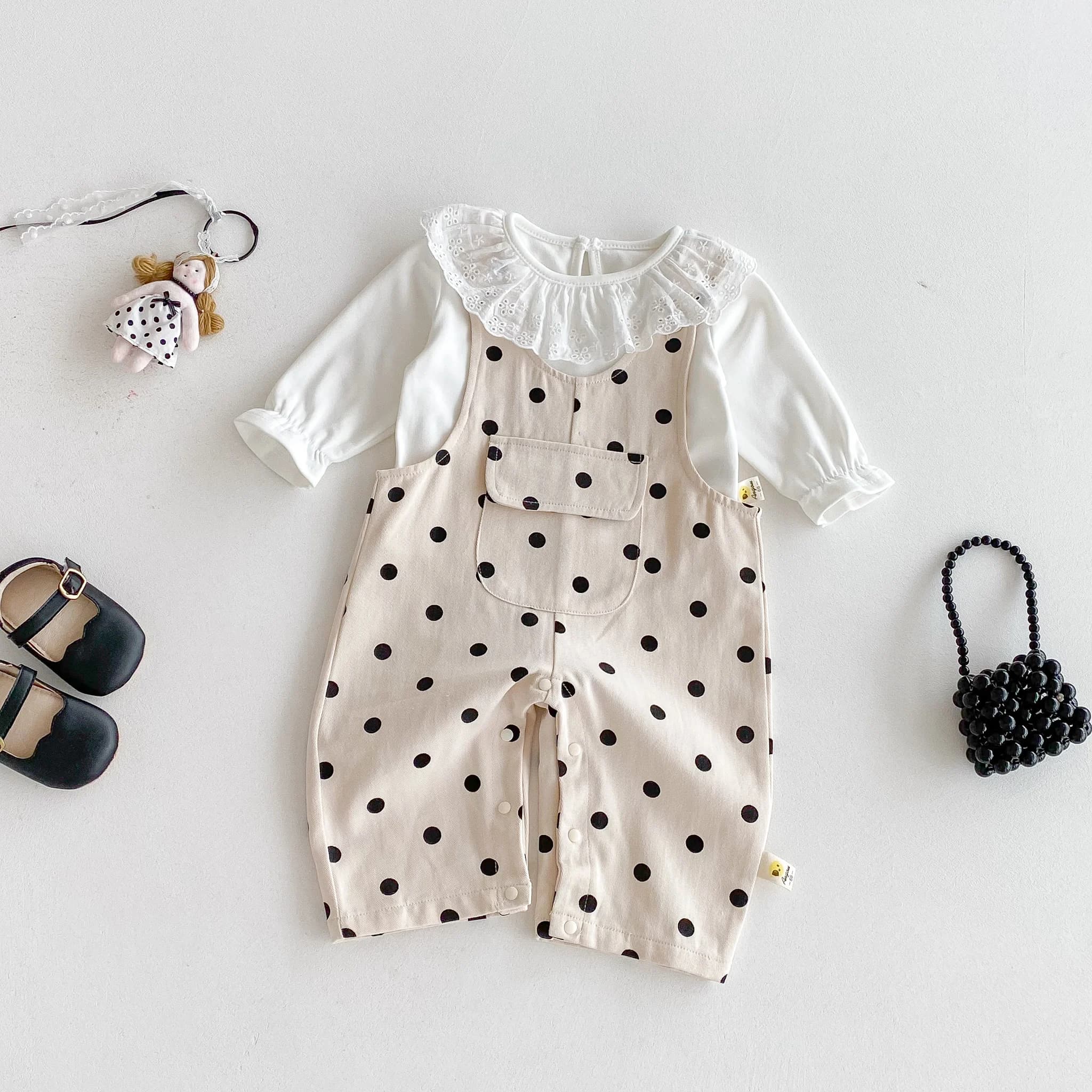 Abbigliamento autunnale per bambini per ragazze, tute marsupio, 0-3 anni, tute a pois, tasche grandi e outdoor