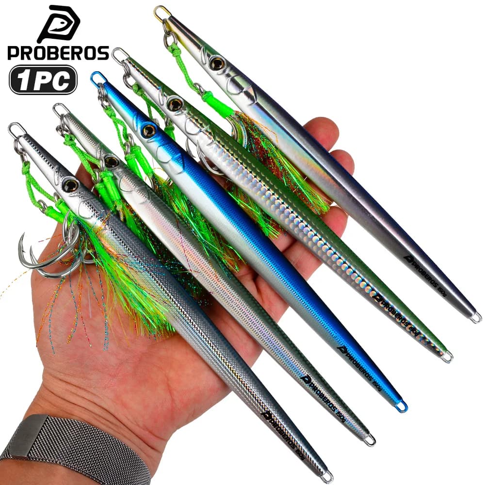 Proberos 1PC Fast Sinking Hook Hard Fish Bait Offshore Vertical Jigging Lures 80g-150g Artificial Bass Saltwater Lead Fish Bait