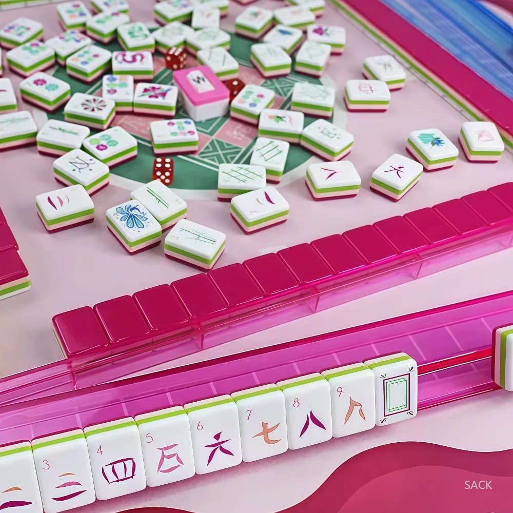 4-Layer Acrylic American Mahjong Set with 160pcs Patterned-Back Tiles, Portable Travel Mahjong for Adults, Great for Parties