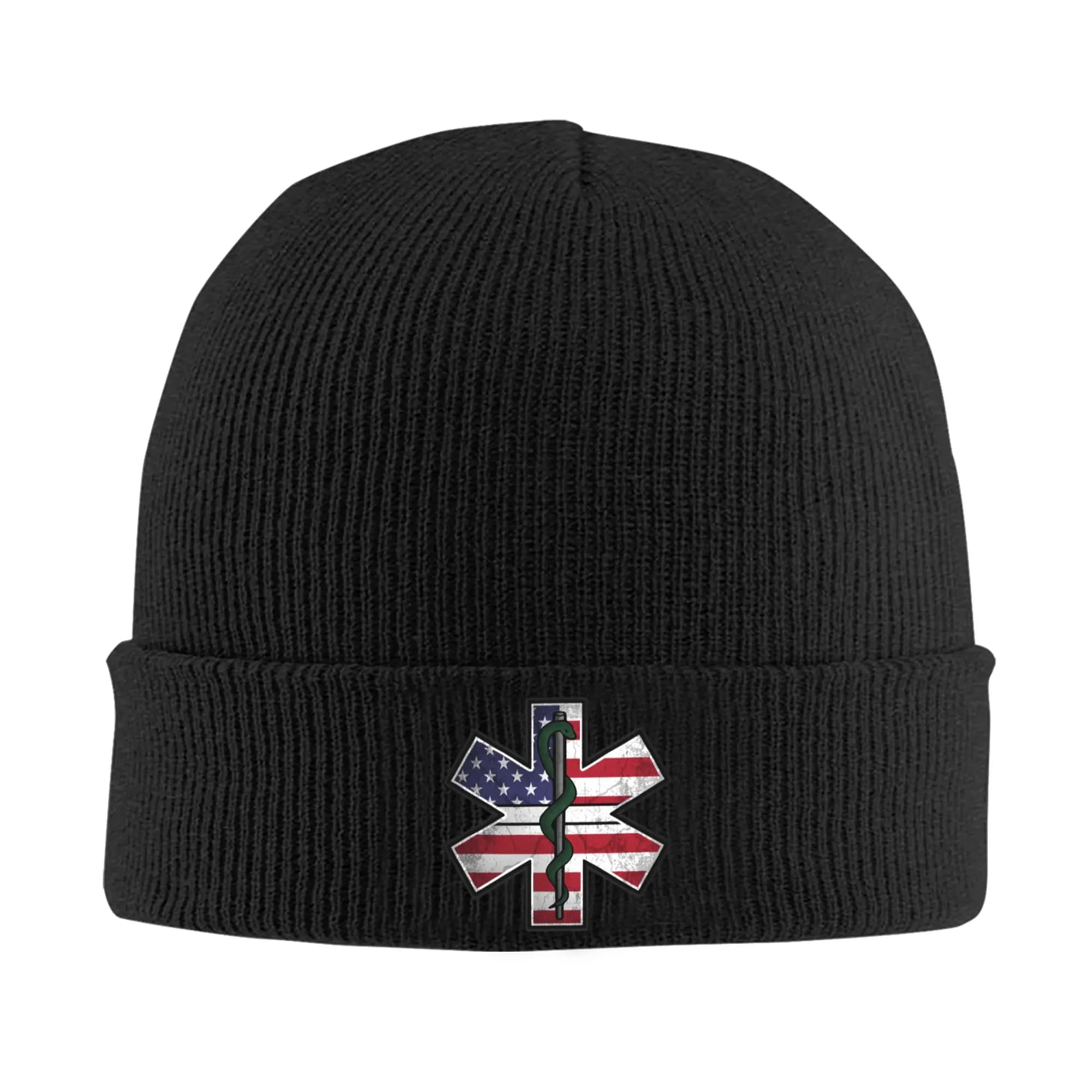 Star Of Life Skullies Beanies Hats, unisex winter caps, hot, knitted, hip hop style, for adults, paramedics, doctors, outdoor ski hats.