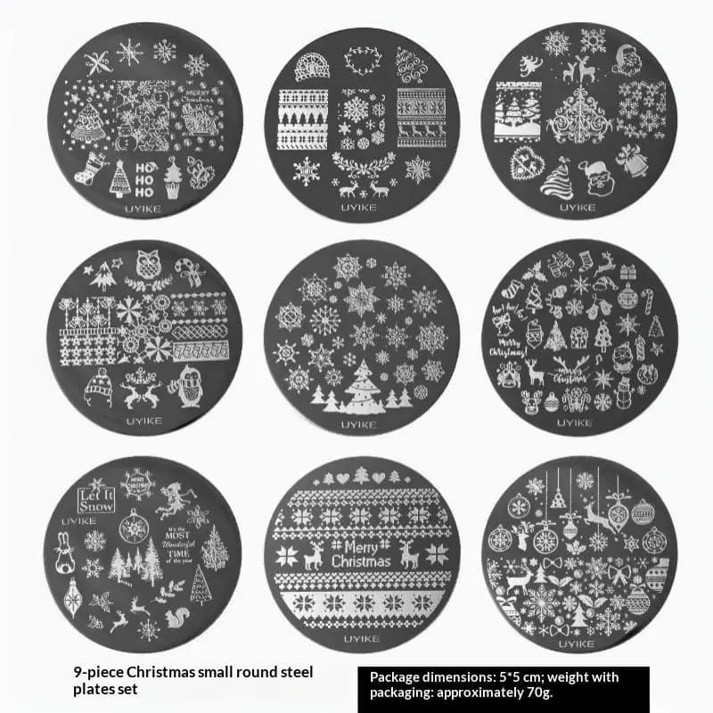 New 9 Pcs Christmas Snowflake Lace Bowknot Nail Art Transfer Printing Steel Plate Set DIY Silicone Stamp Templates
