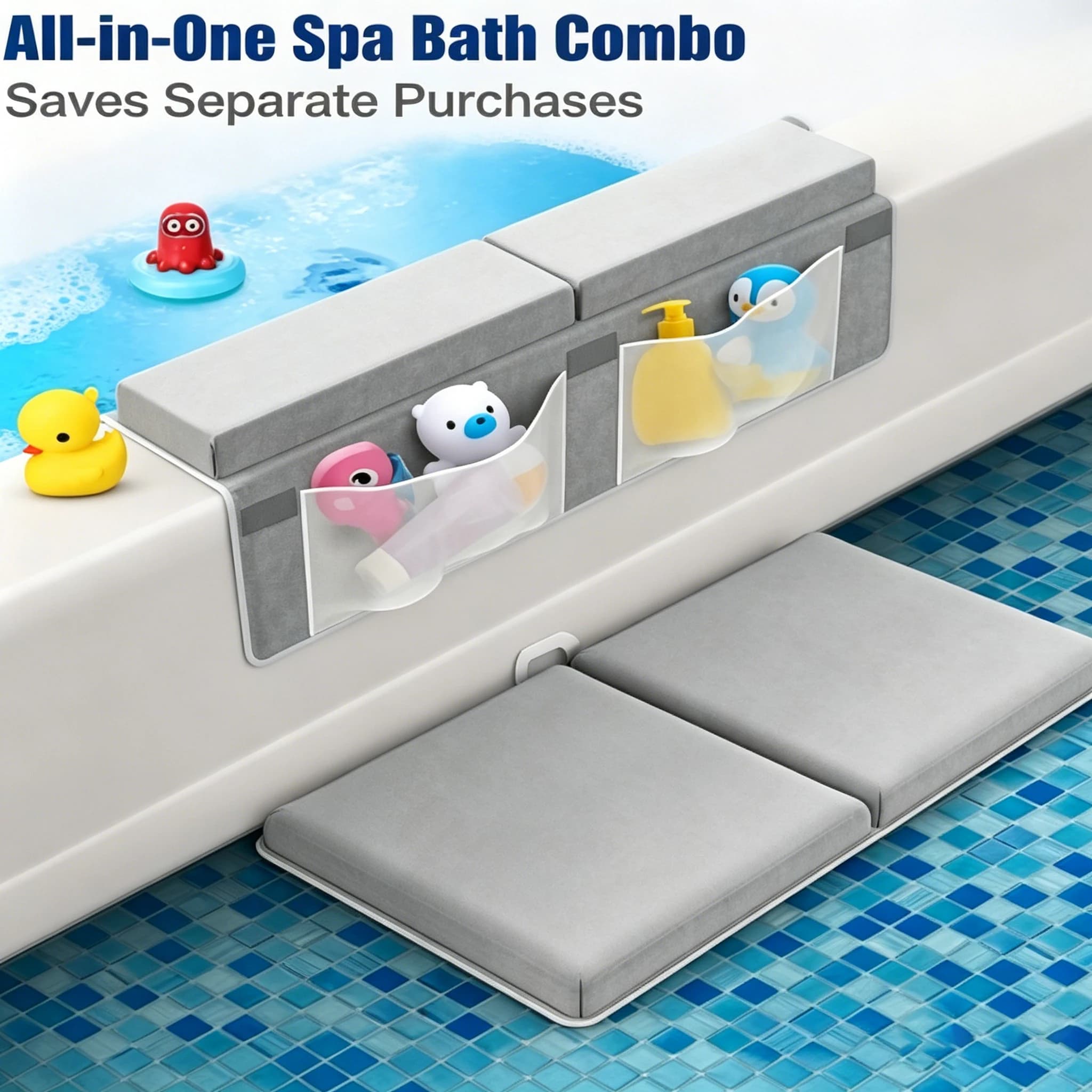 Bath Kneeler with Elbow Rest Pad Set Anti-Skid for Baby Bathing Time Bathtub Kneeling Cushion Mats with Storage Bag Quick-Drying