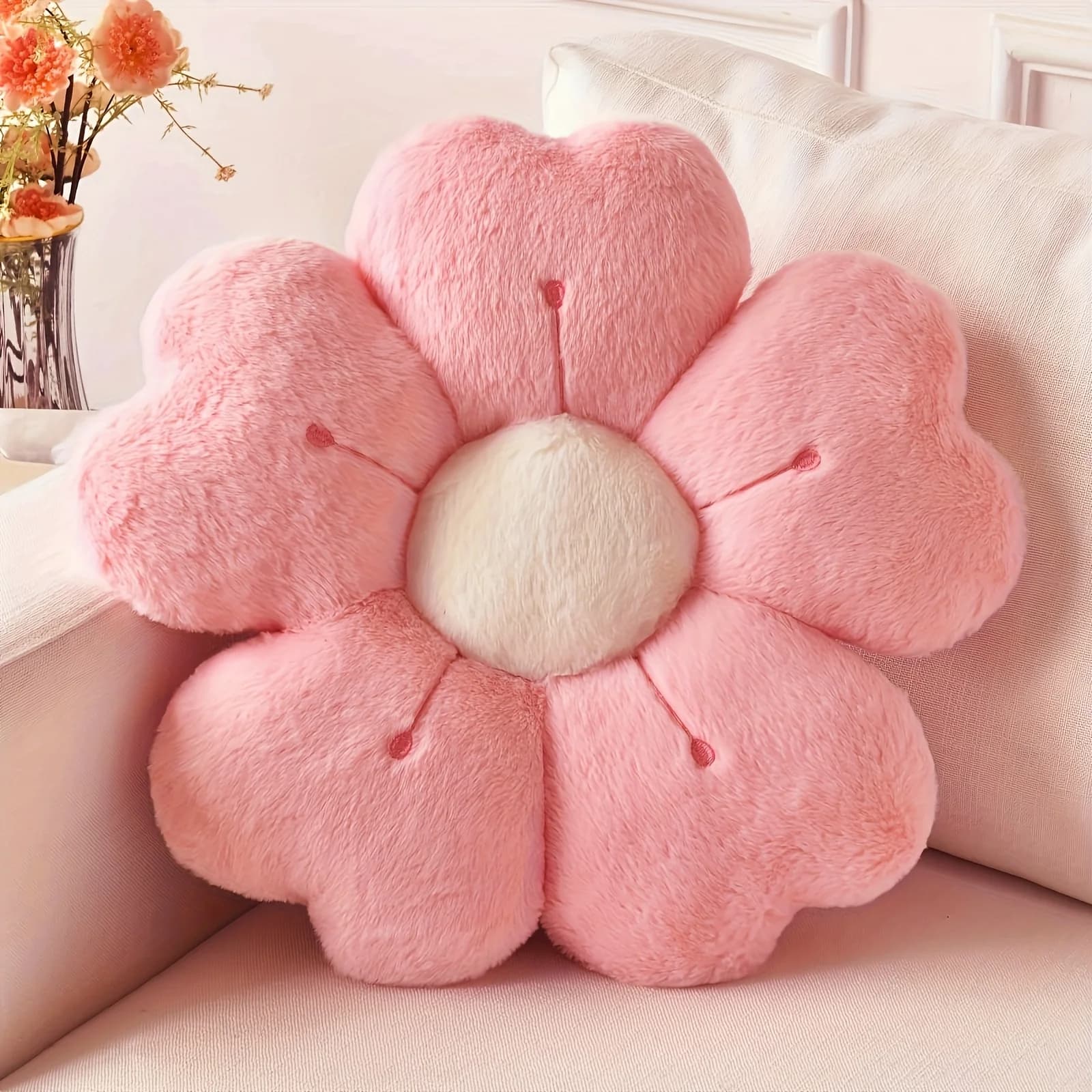 Cuscino Decorativo Morbido a Forma di Margherita - Cuscino Accogliente per Letto e Divano, Bianco/Rosa, Adorabile Design Floreale