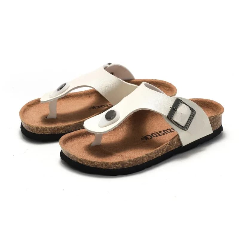 New Kids Beach Sandals for Boys Cork Slippers Student Non-Slip Lightweight Soft PU Leather Casual Sandals Outdoor Kids Slippers