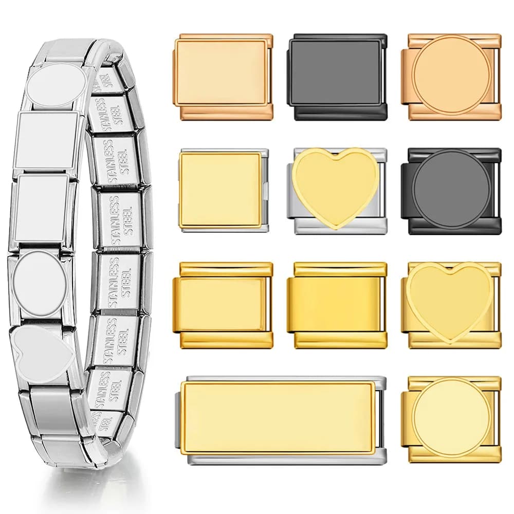 Collegamento elastico con ciondolo adatto per fondotinta semplice da 9 mm Bracciale italiano in acciaio inossidabile per realizzare gioielli fai da te Accessori per braccialetti di moda