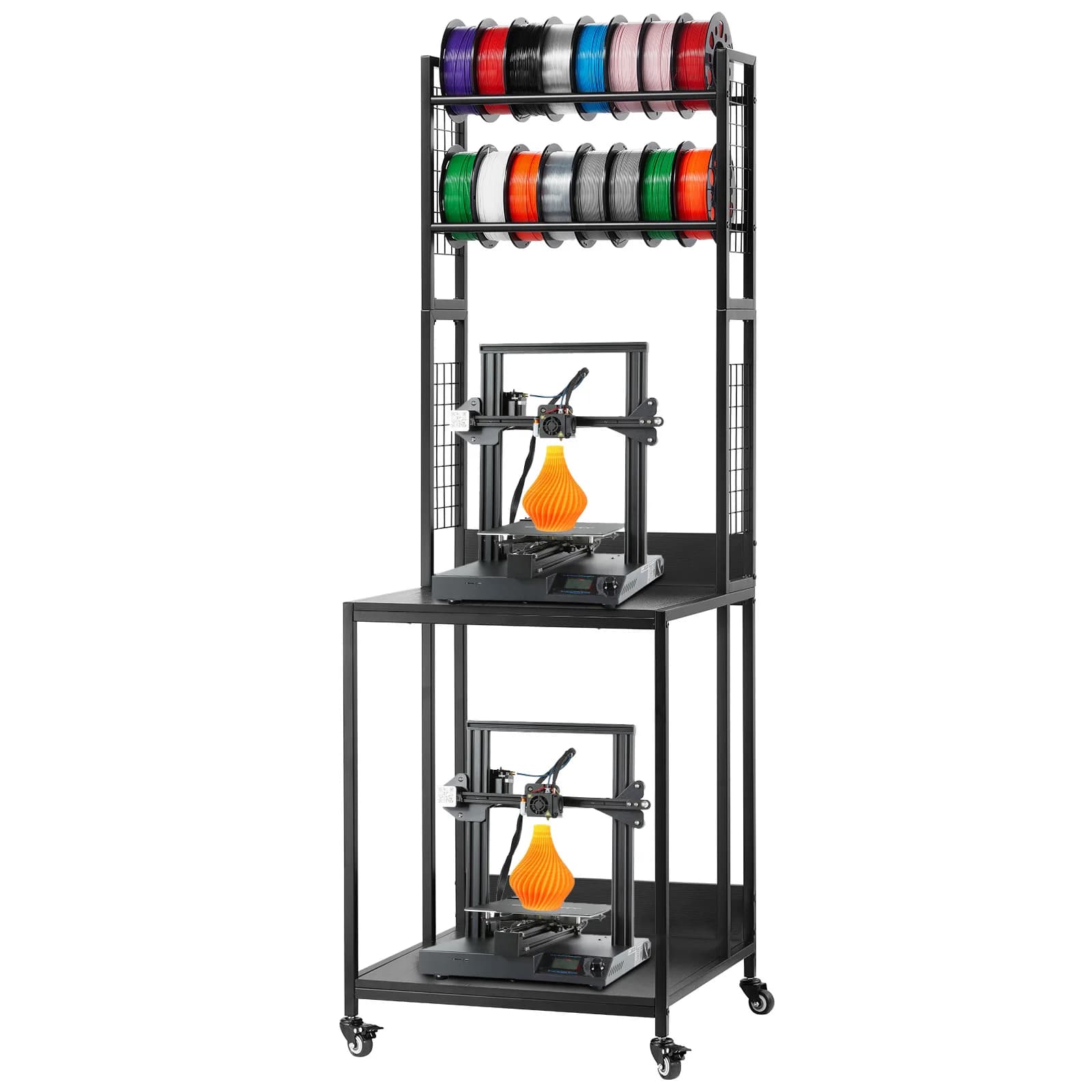 SucceBuy Scaffale per filamenti per stampante 3D a 4 livelli con ruote Carrello porta bobine per supporto stampante per ufficio stazione di stampa 3D