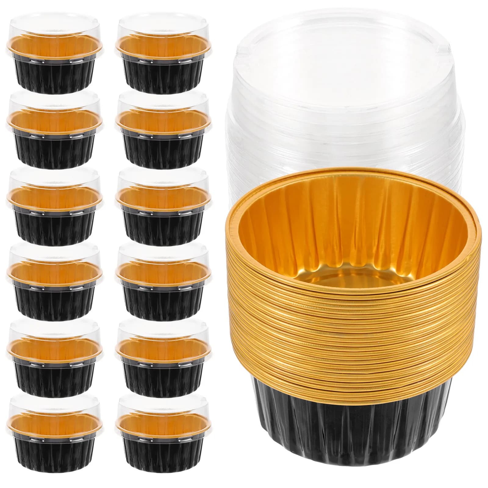 25 Set di Stampi Monouso in Alluminio per Dolci, Teglie per Muffin, Contenitori per Dessert per Forno, Friggitrice ad Aria, Microonde, Barbecue, Campeggio, Casa