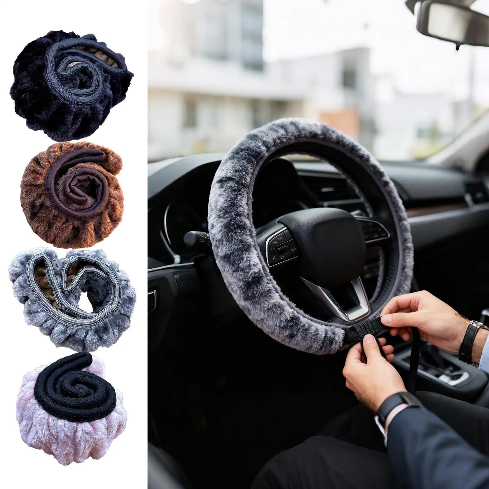 Coprivolante sfocato da 38 cm, protezione invernale elastica antiscivolo e calda per auto, sedani, SUV, camion, accessori interni camper