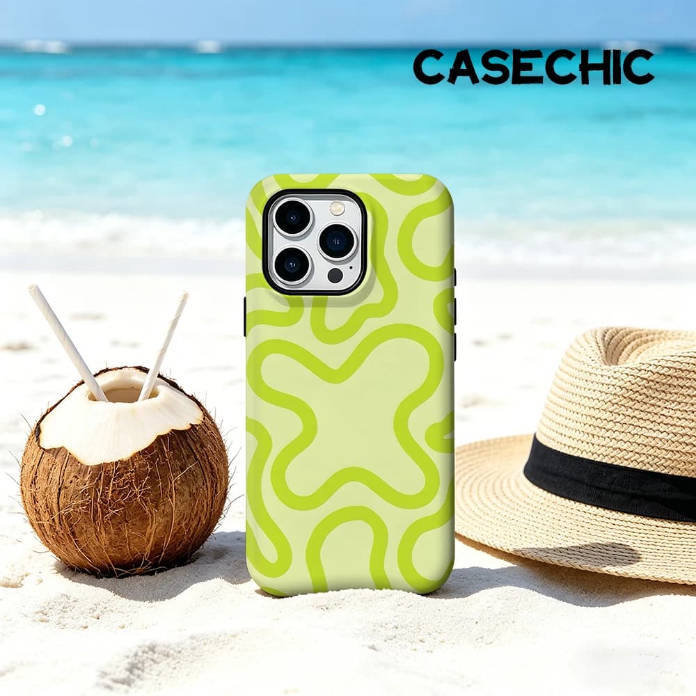 Custodia CaseChic opaca antiurto per MagSafe per iPhone 17 16 15 14 Plus Pro Max, in PC rigido, con linee ondulate color lime