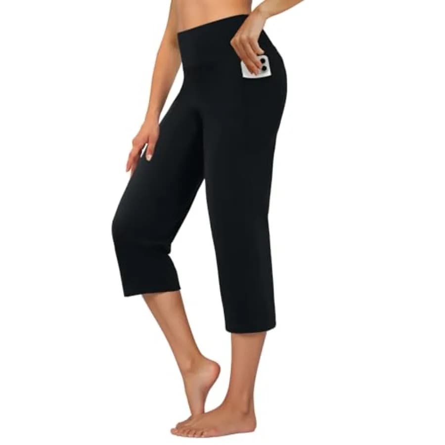 DLOODA Pantaloni Capri da donna a vita alta, pantaloni da yoga corti, leggings sportivi a gamba dritta con tasche