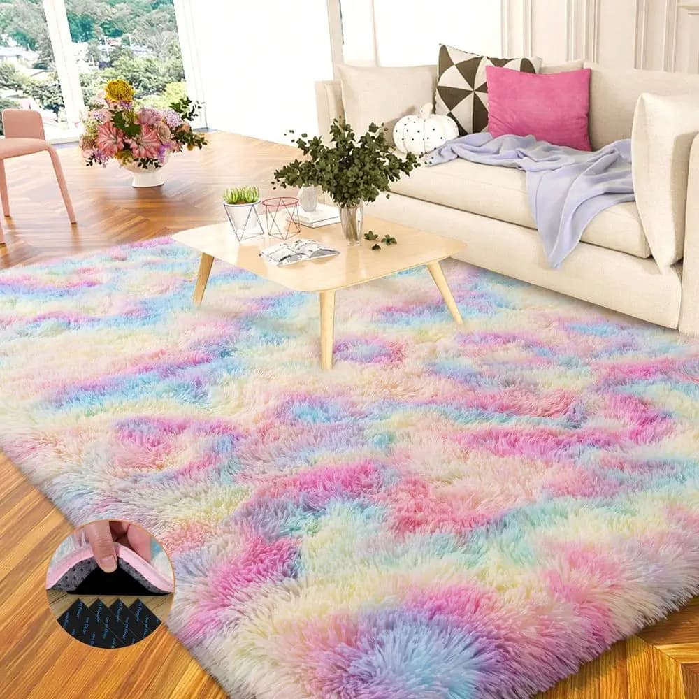 Tappeti Shaggy per Camera da Letto, Tappeti Soffici Arcobaleno per Soggiorno, Tappeto Moderno di Lusso in Peluche per Camere di Ragazze e Ragazzi, Dormitorio, Interni Casa