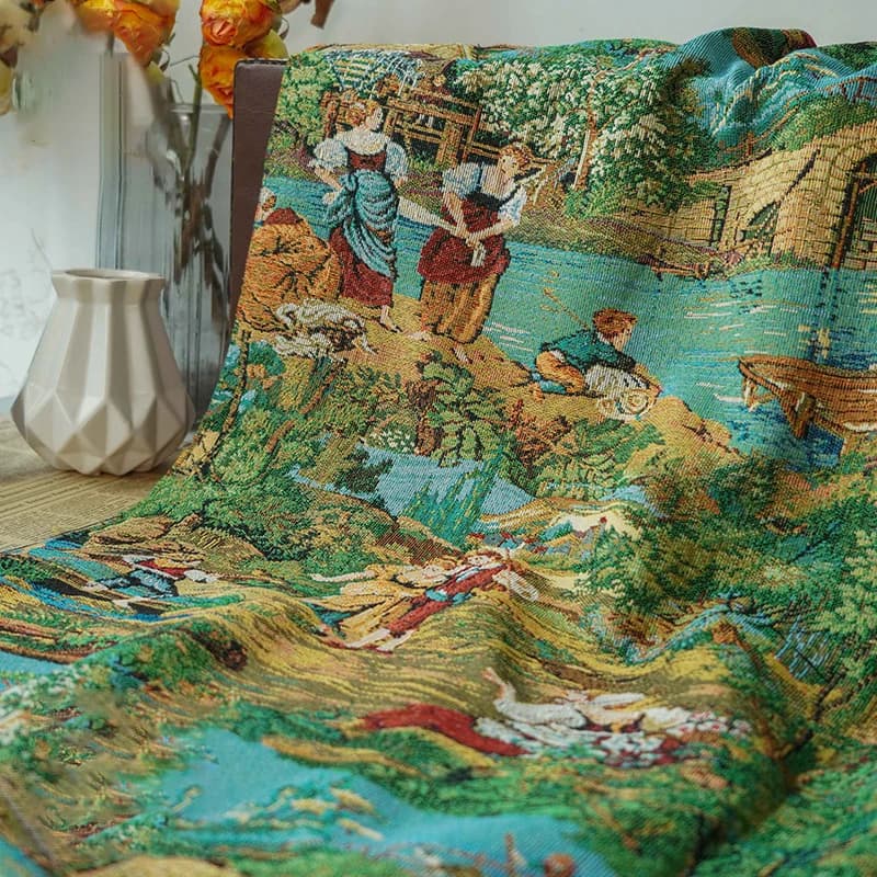 Oil Painting Style Thick Yarn Dyed Jacquard Fabric Spring Autumn Classic Decorative Jacquard Fabric 45cmx150cm