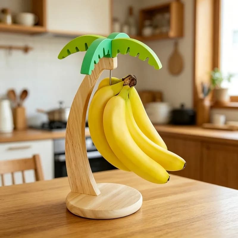 Porta Banane in Legno Moderno e Minimalista, Scaffale Verticale per Frutta con Ganci, Portaoggetti Multifunzione per Cucina