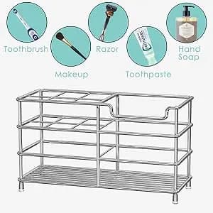 Stainless Steel Freestanding Vanity Counter Storage Rack Bathroom Organizer for Electric Toothbrush and Ordinary Toiletry Goods