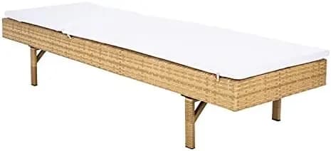 Outdoor Cam Chaise Lounge Chair Brown & White Faux Wicker Rattan & Steel Fe with Cushion ern Adjustable Design