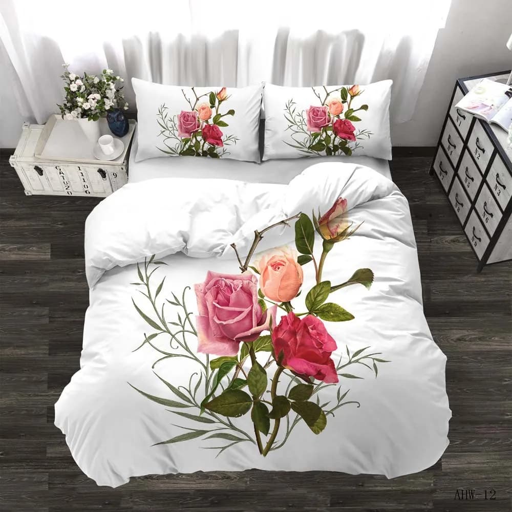 Copripiumino con Rose Romantiche - Tema Floreale, Regalo Ideale per San Valentino per Coppie