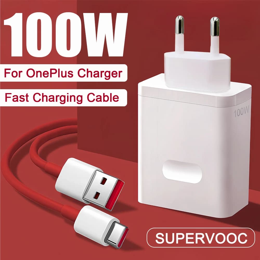 Adattatore da viaggio per caricabatterie rapido Supervooc da 100 W Adattatore per telefono con spina europea Cavo da USB a tipo C per Oneplus 13r 12 12r 11 10 13 Pro 2025
