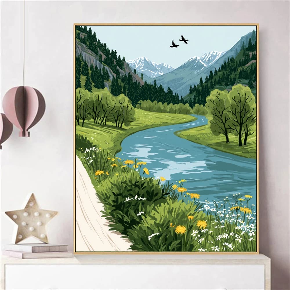 Painting by Numbers For Adult Kit The small river by the roadside DIY Dropshipping Canvas Oil Paint by Number Home Decor