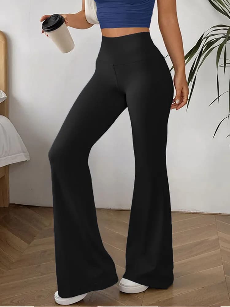 Pantaloni a Zampa Eleganti e Minimalisti da Donna, Vita Alta, Controllo Pancia, Leggings a Zampa per Tutte le Stagioni, Abbigliamento Casual Elegante