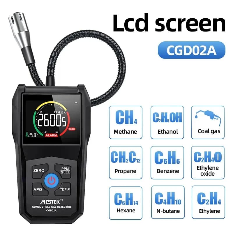 CGD02A analizzatore di rilevatore di Gas combustibile 50000 PPM 100% rilevatore di perdite di Gas LEL schermo LCD analizzatore di Gas di allarme sonoro e luminoso