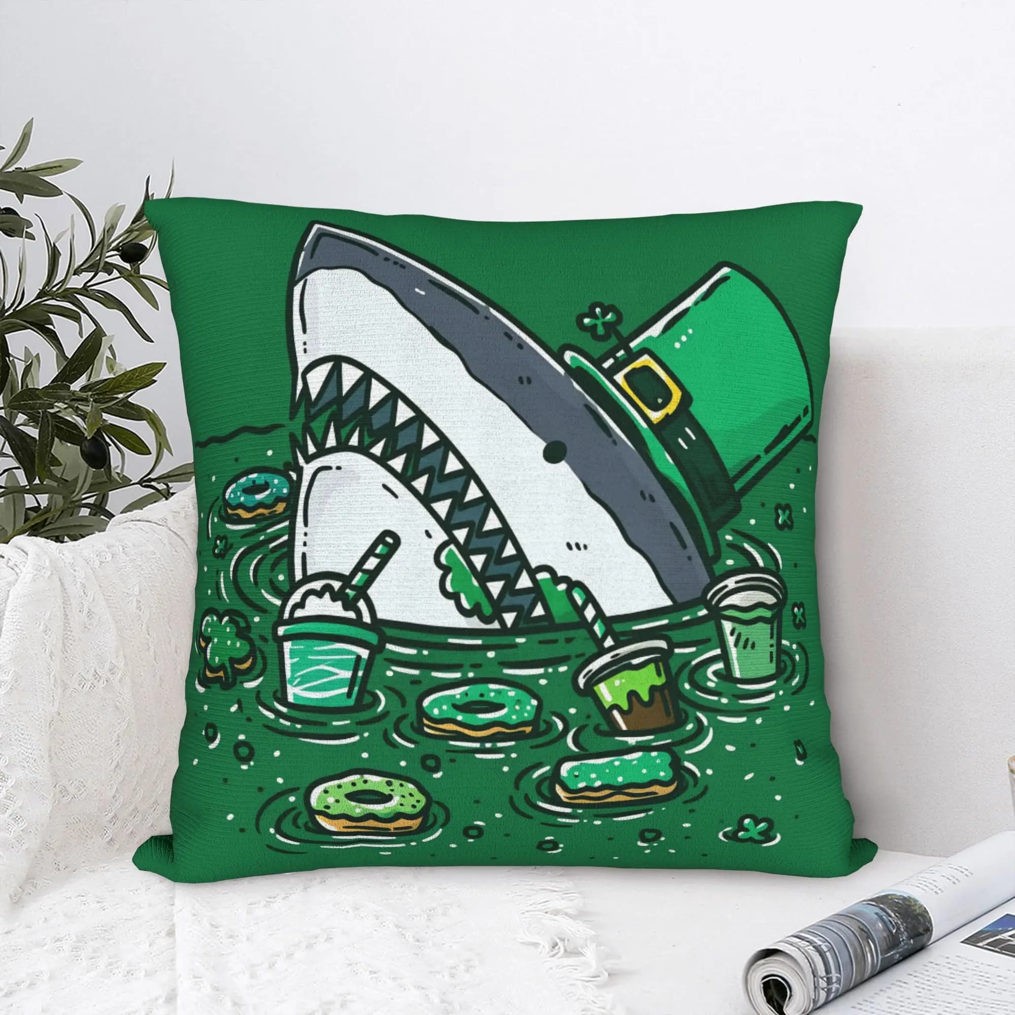 Fodera per cuscino con design a forma di squalo di St Patricks Day Sweets, per divano, camera da letto, fodere per cuscini vintage