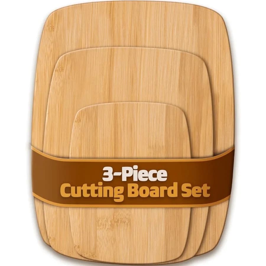 Bamboo Cutting Board Set - 3 Piece Reversible Wood Cutting Boards for Kitchen Meal Prep and Serving Chopping Meat Vegetables Fr