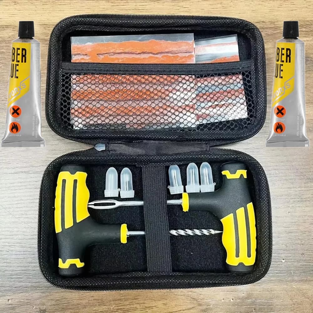 Kit di strumenti per la riparazione di pneumatici per auto con chiodi per riparazione pneumatici per vuoto per moto con custodia in EVA Set di strumenti per riparazione pneumatici tubeless in gomma per auto