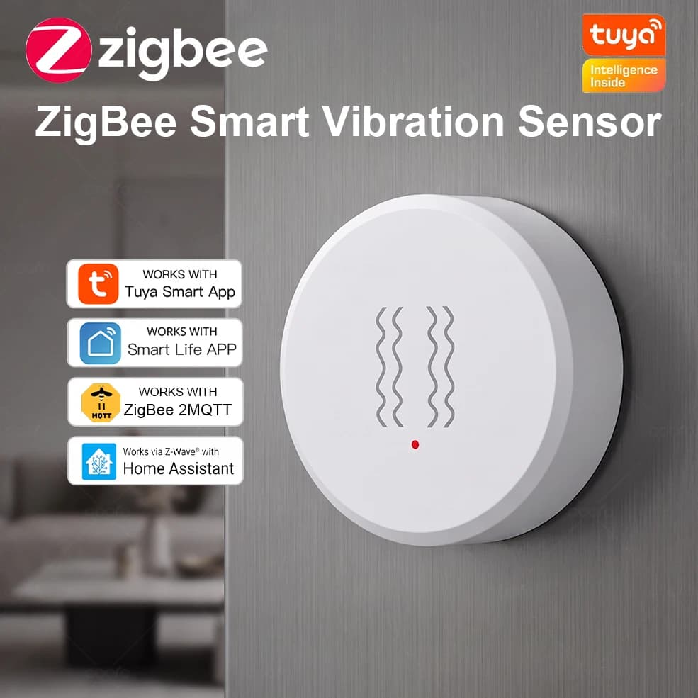 ZigBee Tuya Smart Vibration Sensor Real Time Monitor Door Window Detection Alarm Smart Home Security Protection System for Z2M