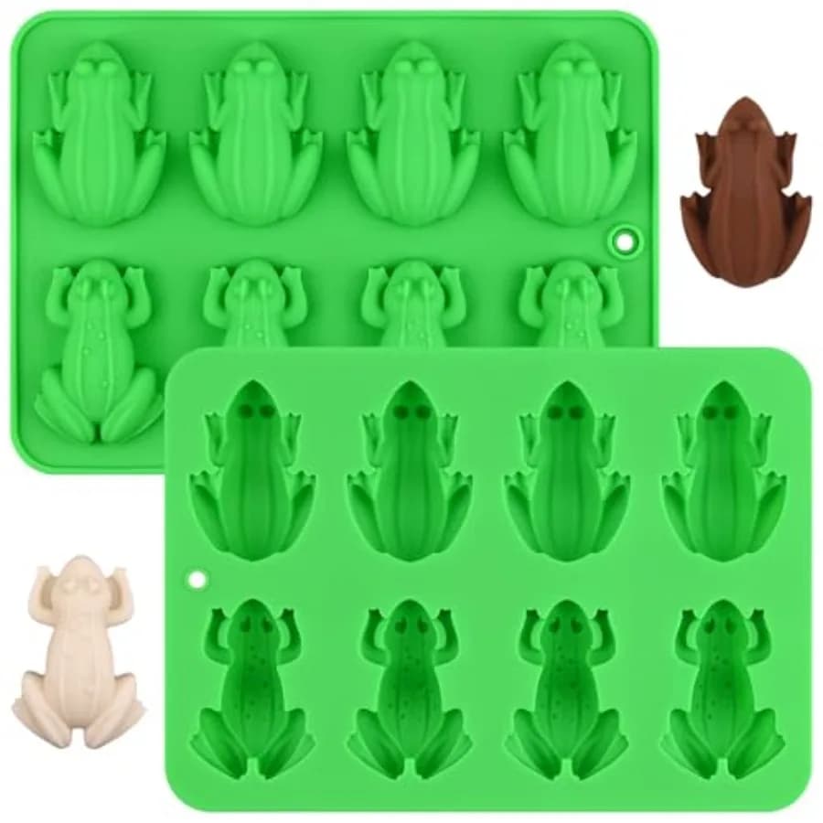 Set di 2 Stampi in Silicone a Forma di Rana 3D per Cioccolato, Caramelle, Decorazione Torte, Sapone, Resina, Ghiaccio, Gelatina Verde