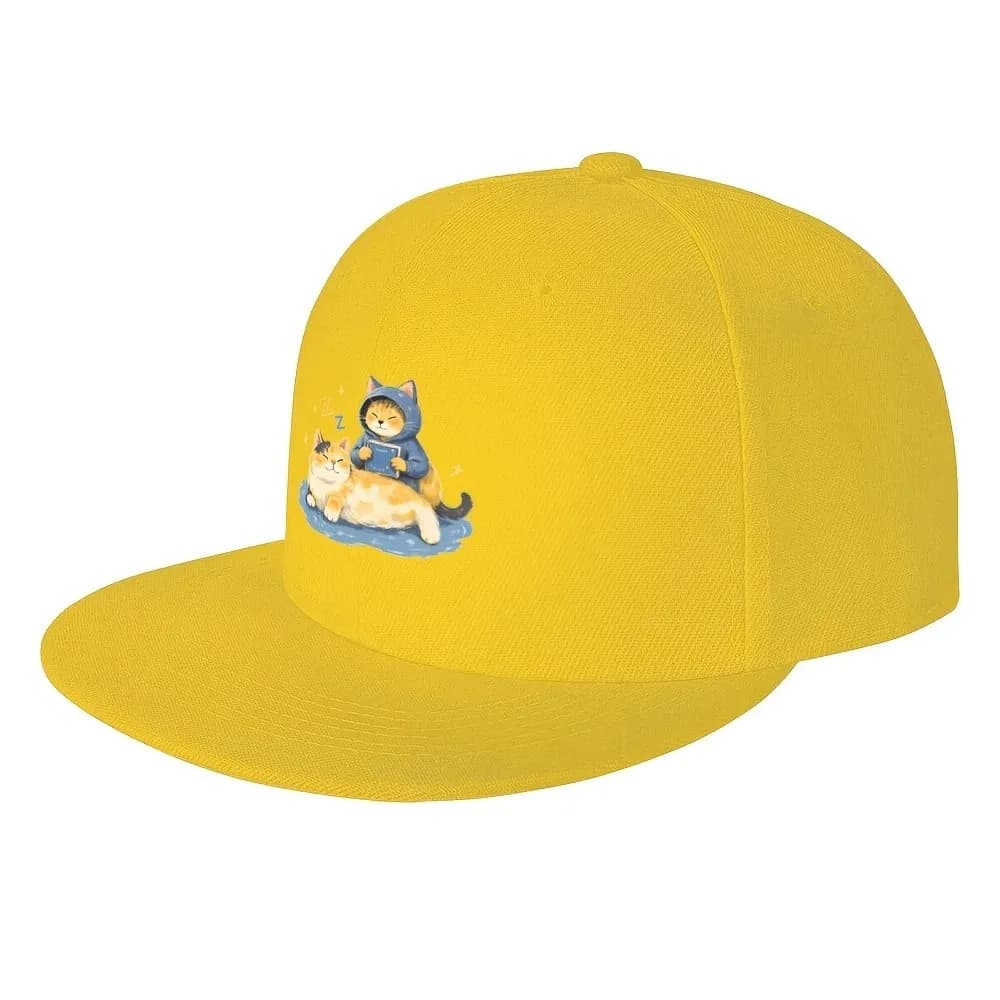 Cute Cats Reading Baseball Cap Flat Brim Adjustable Unisex Hat Trendy Streetwear Sun Hat for Daily Outdoor Activities