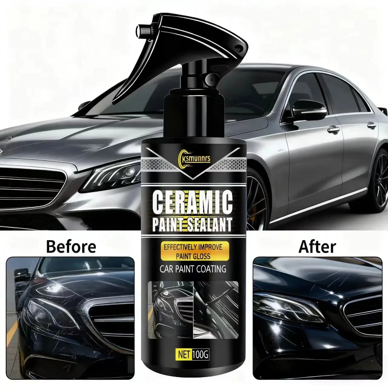 Spray per rivestimento ceramico Fasilawei 3IN1: pulizia rapida, elevata lucentezza, protezione a lunga durata per la vernice dell'auto - Idrofobico e resistente ai raggi UV