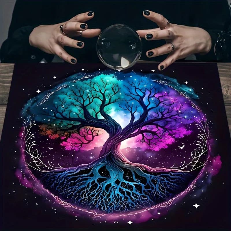 Panno per tarocchi dell'albero della vita da 1 pezzo: design di astrologia mistica, tappetino in poliestere per carte oracoli ed eventi di stregoneria