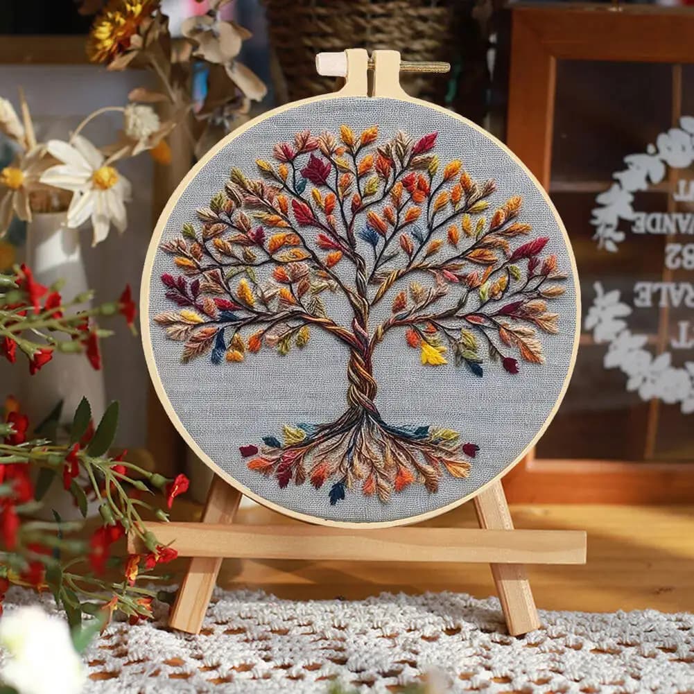Set da 1 pezzo per ricamo a punto croce con albero floreale e paesaggio, adatto per adulti, fai da te, decorazione fatta a mano per la casa